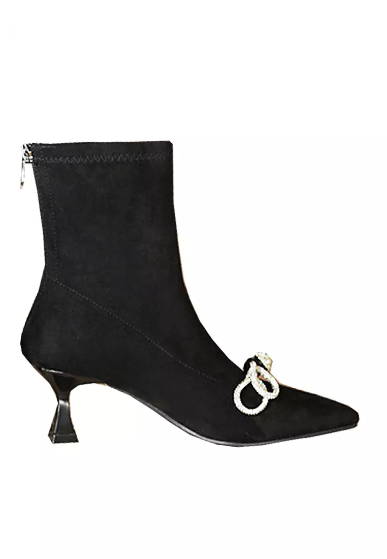 Discount on Twenty Eight Shoes  shoes - SKU: VANSA Slimming Rhinestone Bow Stretch Boots VSW-B7366