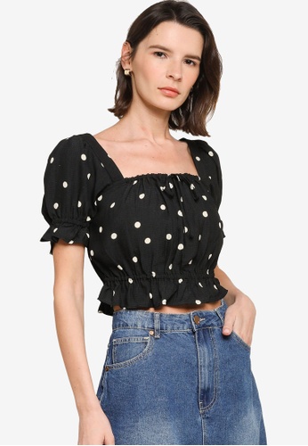 H&M black and multi Puff-Sleeved Blouse 9CADFAAD64BC89GS_1