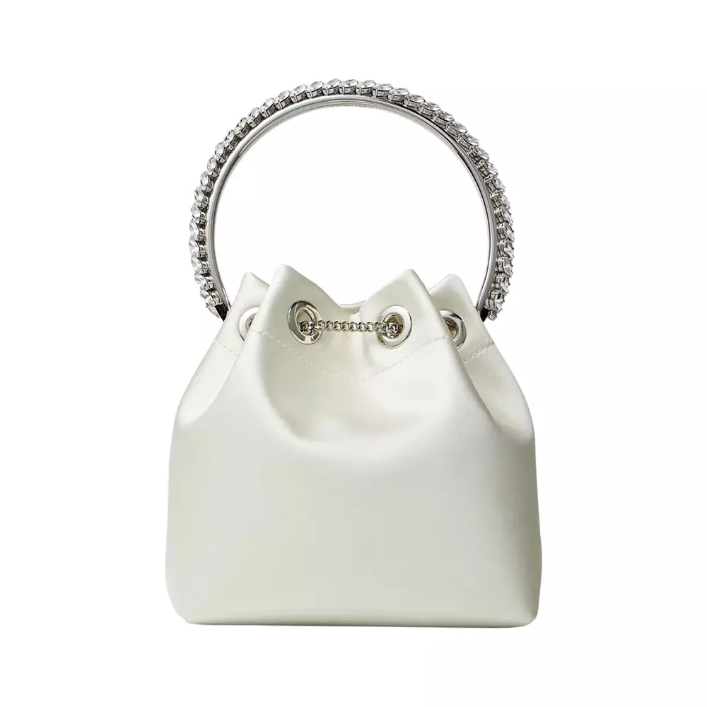 Bon Bon Satin with Crystal Handle Bag Ivory
