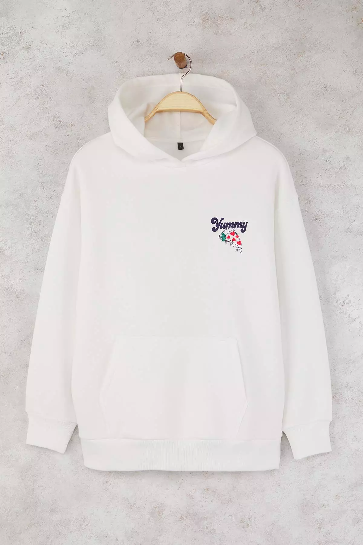 Teen Ecru Back Printed Oversize/Wide Pattern Hooded Knitted Sweatshirt