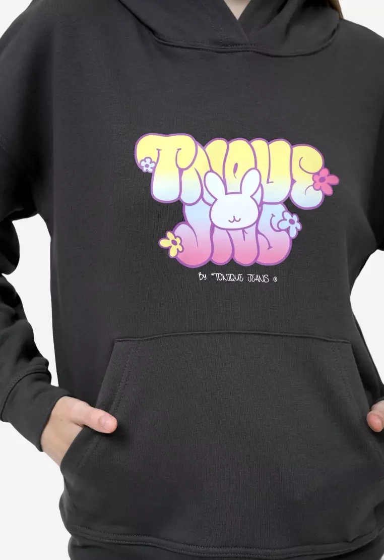 TONIQUE Womens Cotton Graphic Hoodie Dark Grey NOLA Hoodie Wanita Katun Abu Abu