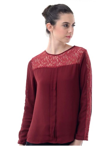 Long Sleeve Blouse with brocade combination
