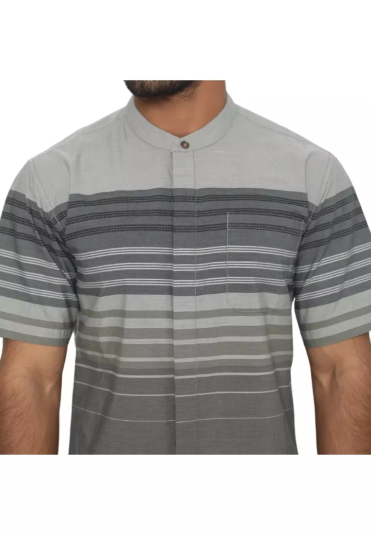 POLICE Kemeja Koko Border Krah Shanghai Abu Hijau Regular Fit Pria