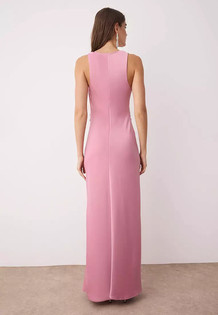 Dusty Rose Bodycon Satin Maxi Evening Gown