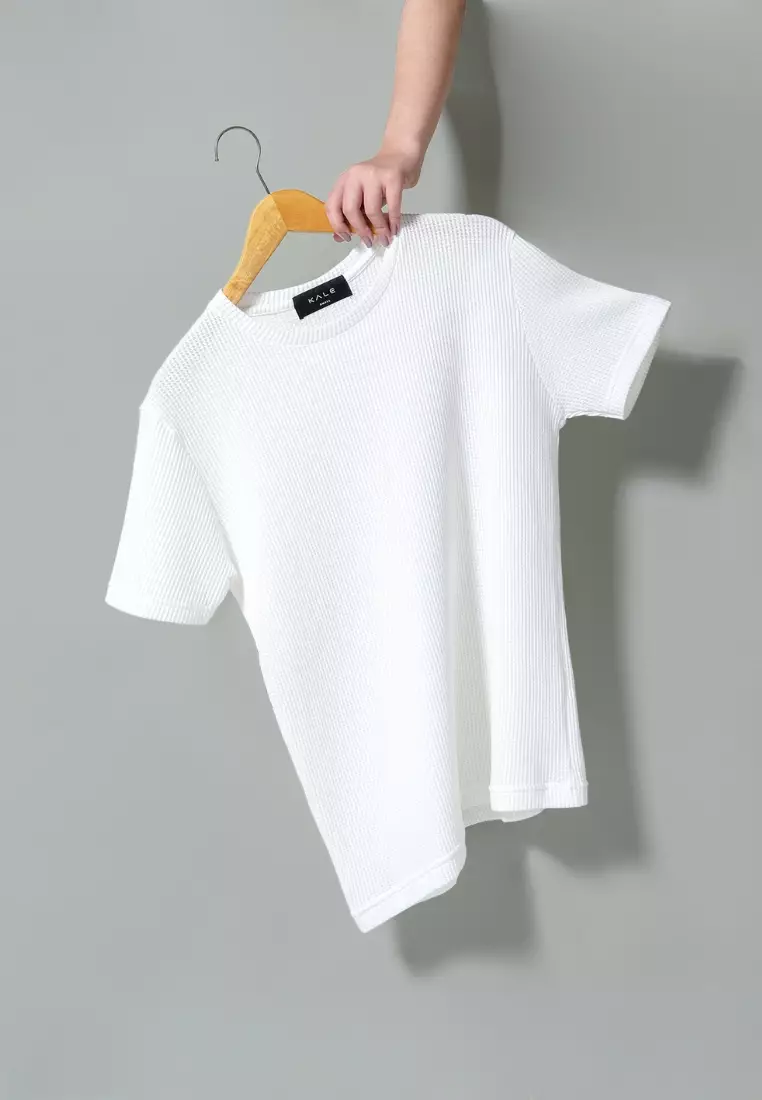 Kale Waffle White / Kaos Polos Tekstur Lengan Pendek Pria / Unisex