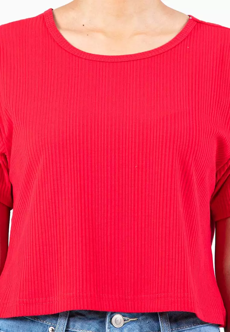 Forest Ladies Ribbed Crop Top Women Crop T-Shirt | 822343-51Red