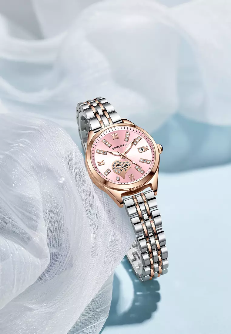 Jam Tangan Wanita 6000 Calendar Berlian Elegan Santai Jam Tangan Cewek rosepink