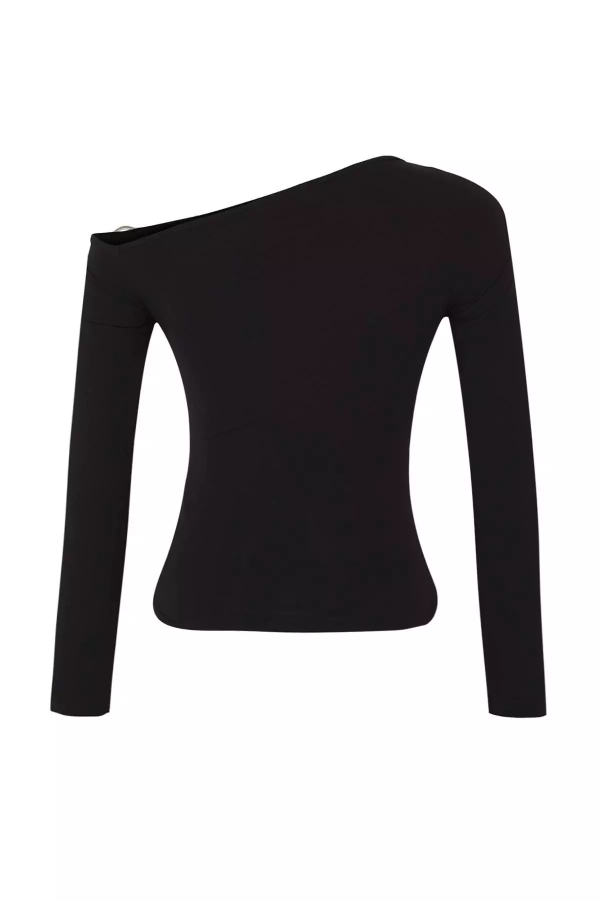 Black Fitted/Fits The Body Accessory Detailed Asymmetric Collar Flexible Knitted Blouse Twoaw26Bz00075