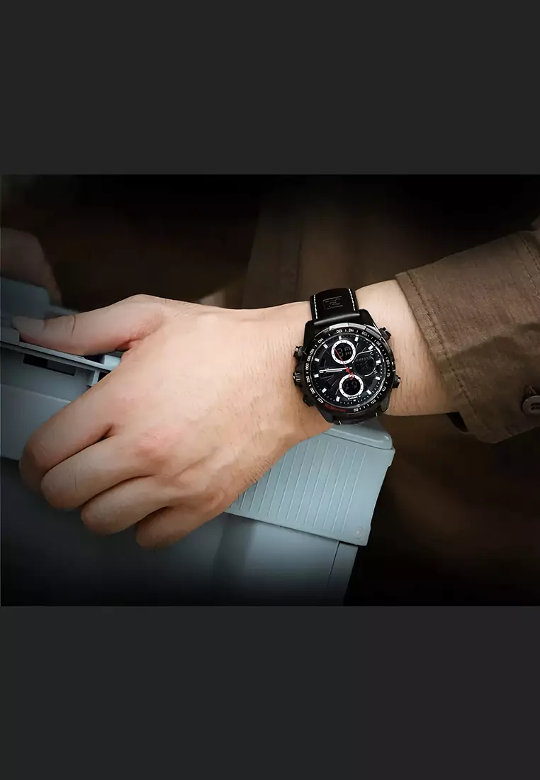 Naviforce - Jam Tangan Pria - Black - Brown Leather Strap - NF9197-D