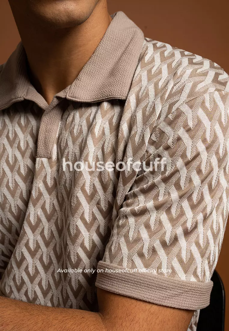 Houseofcuff Polo Shirt lengan pendek knit rajut monogram Cream