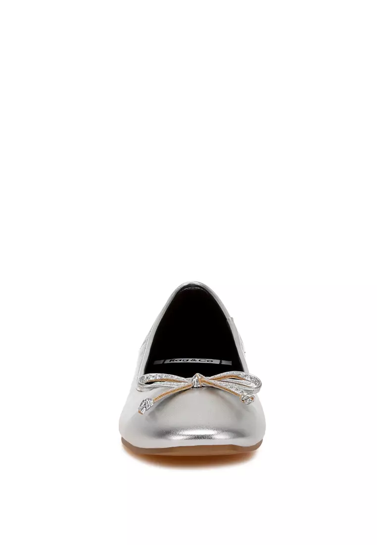 Bow Detail Metallic Ballerinas in Silver