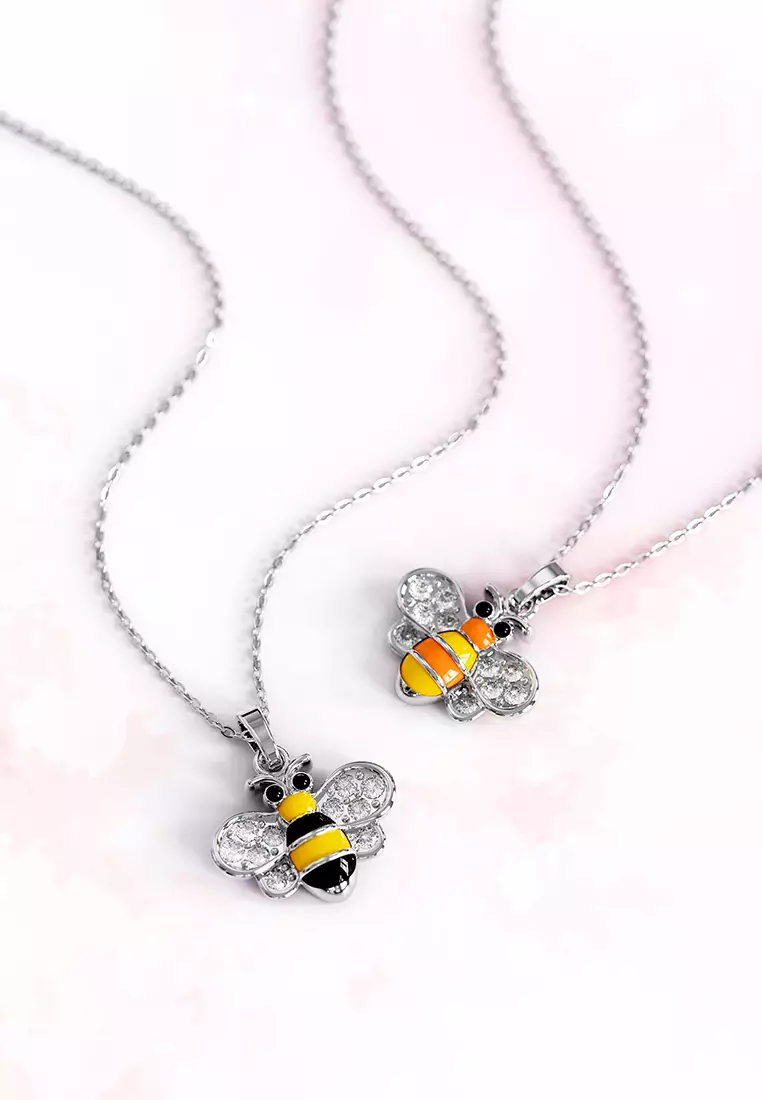 Bumblebee Crystal Necklace-White Gold/Clear