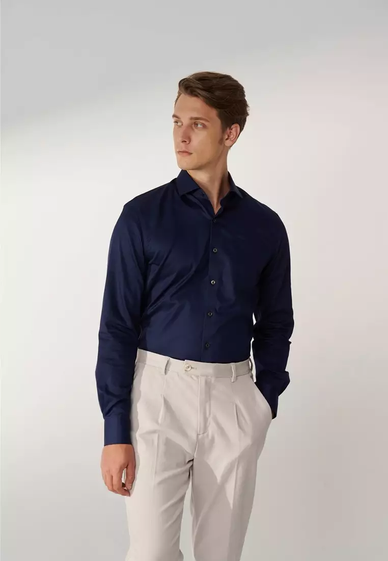 Milano Collection Navy Blue Slim Fit Shirt