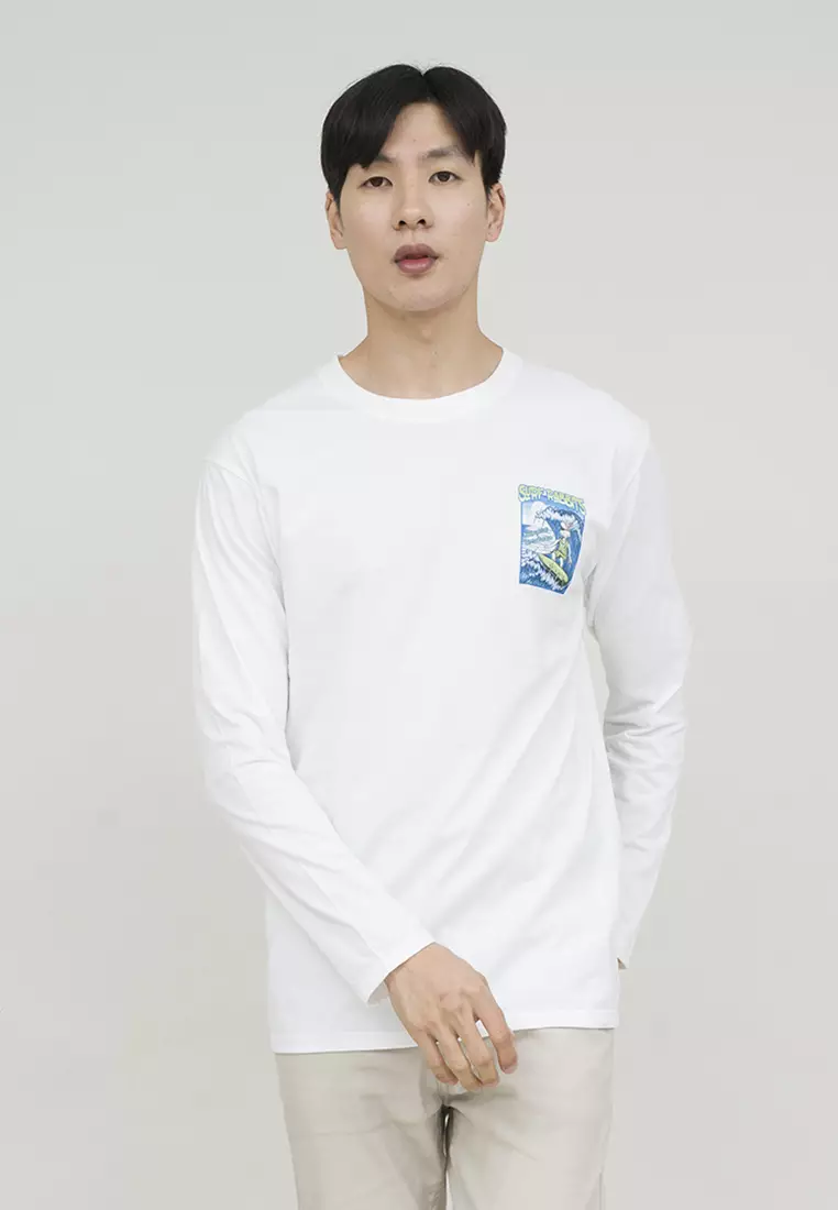 Kaos cotton combed lengan panjang pria putih houseofcuff surf rabbits