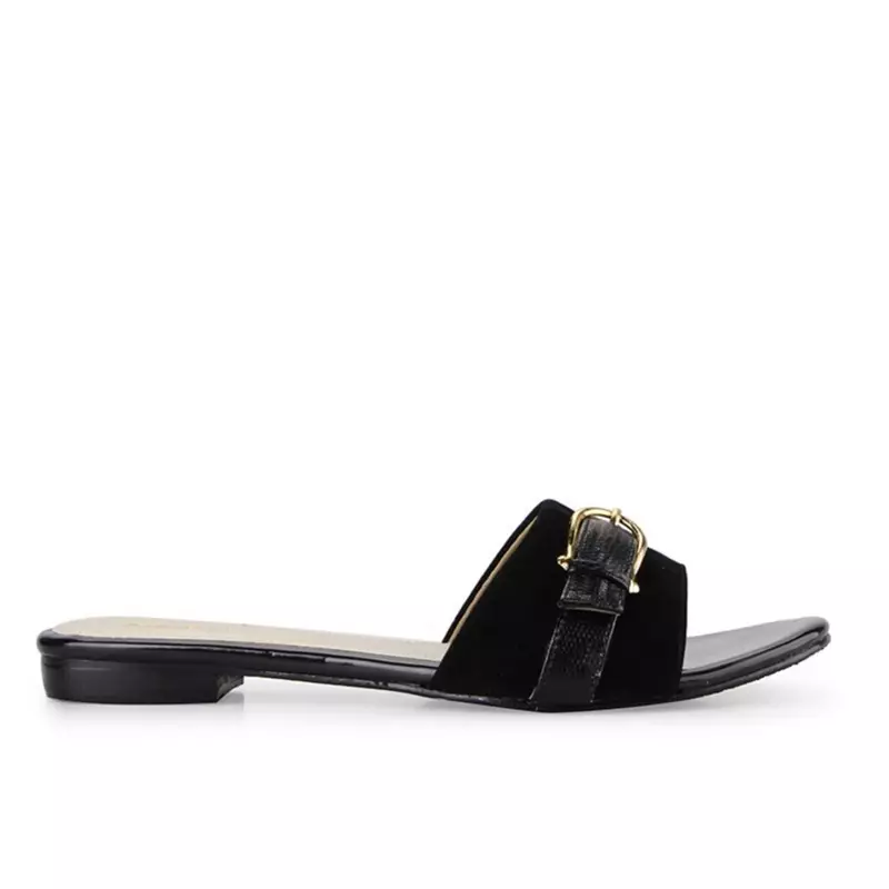 Cortis Sandal wanita Flat Slip On - Black