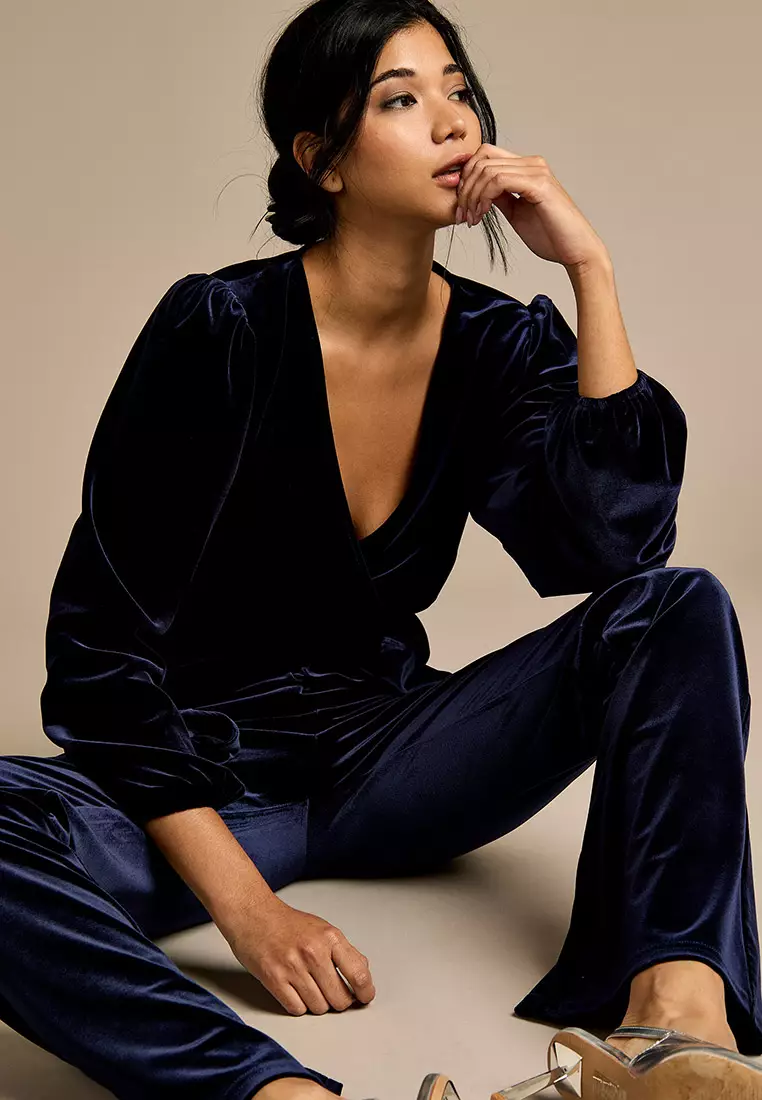 Nori Navy Velvet Boot Cut Trouser
