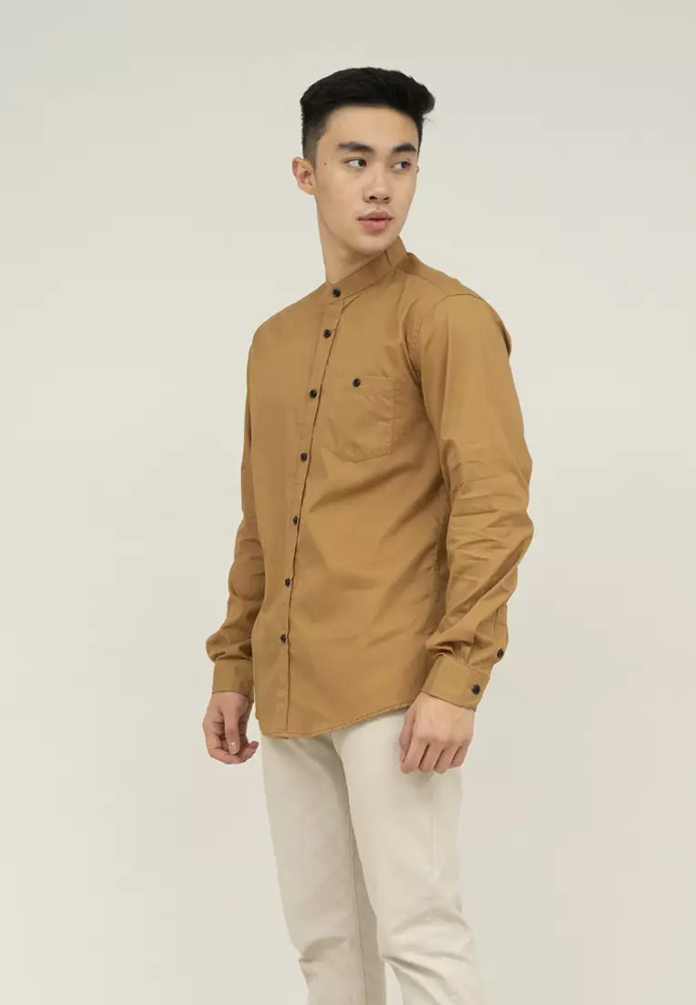 Houseofcuff kemeja Koko Lengan Panjang Pria Coklat