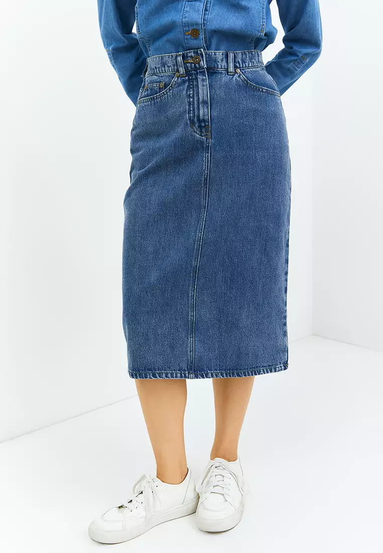 Gita Midi Blue Ice Wash Skirt (G.2303)