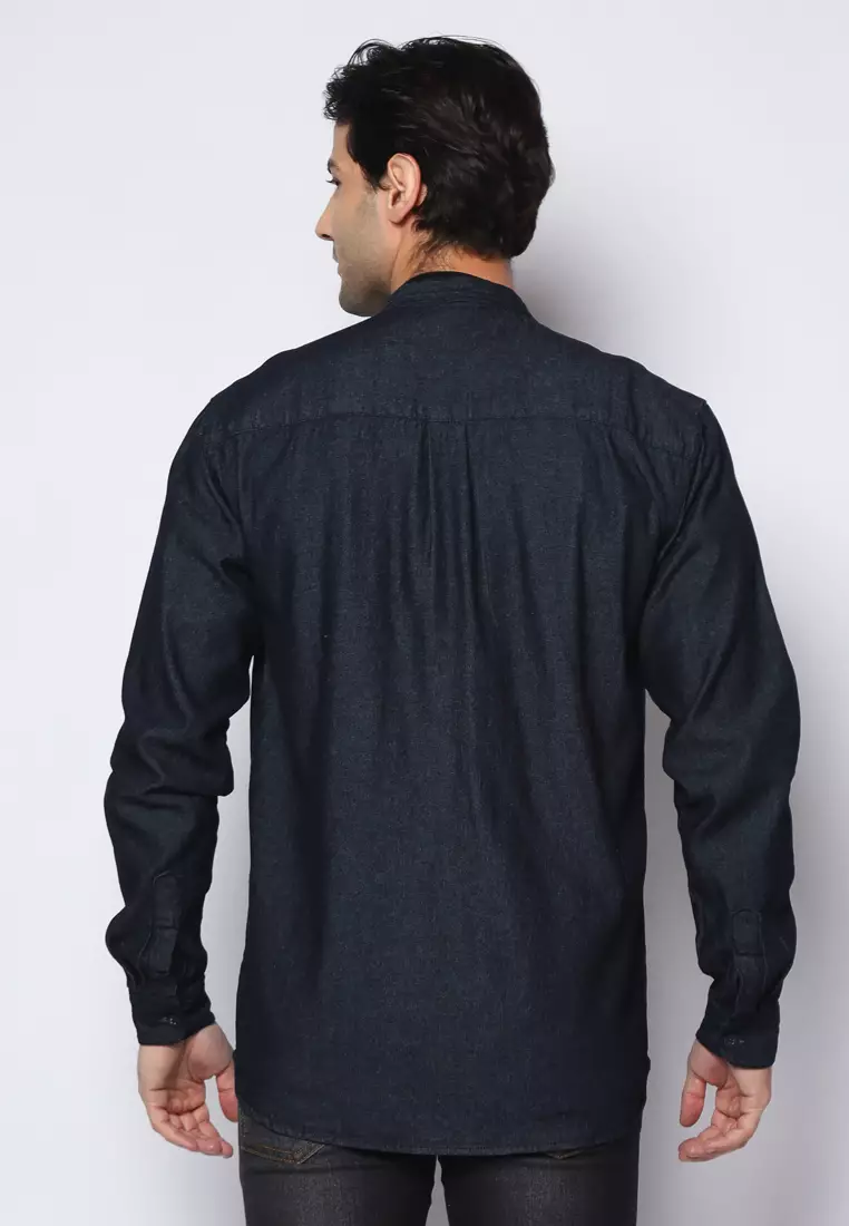 Kemeja Denim Glorys Krah Mandarin KT L/S Black 182501