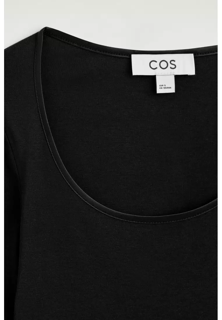 SATIN-TRIMMED COTTON-JERSEY LONG-SLEEVED TOP