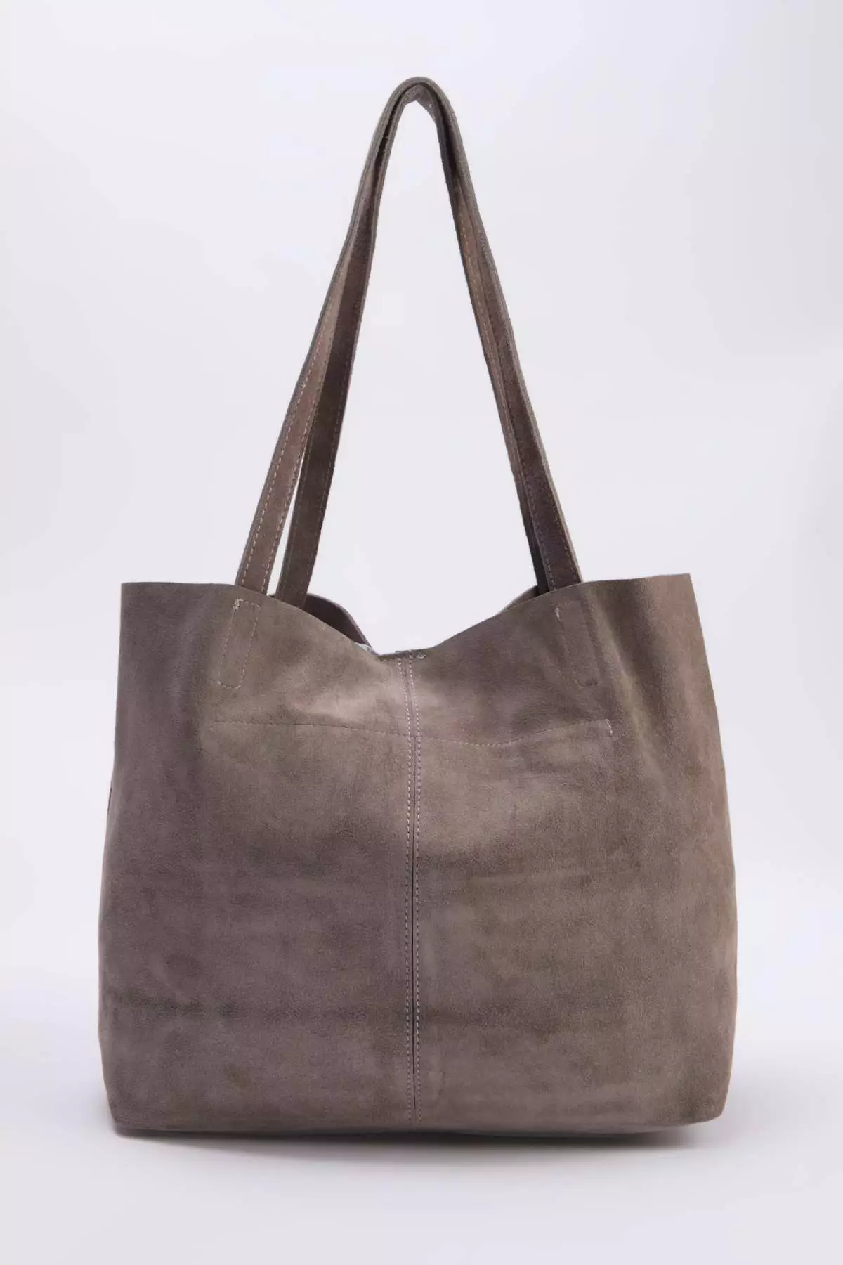 Sand Beige Premium Genuine Leather Suede Women'S Maxi Size Shoulder Bag Takaw26Oc00041