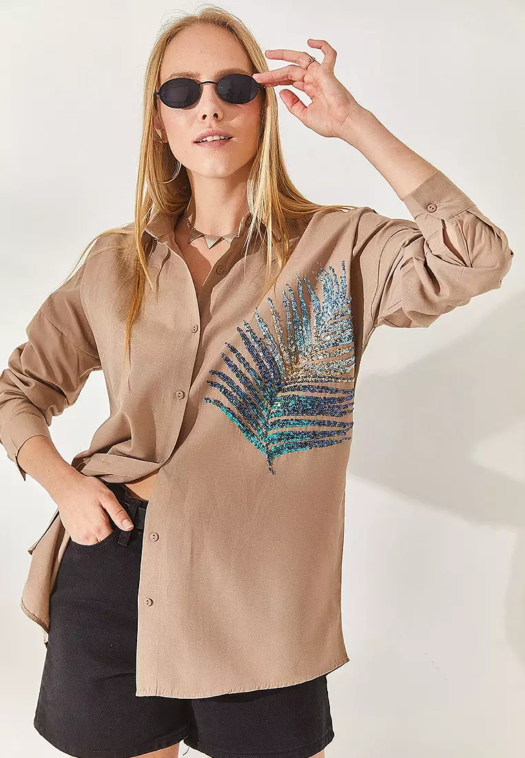 Sequin Oversize Poplin Shirt