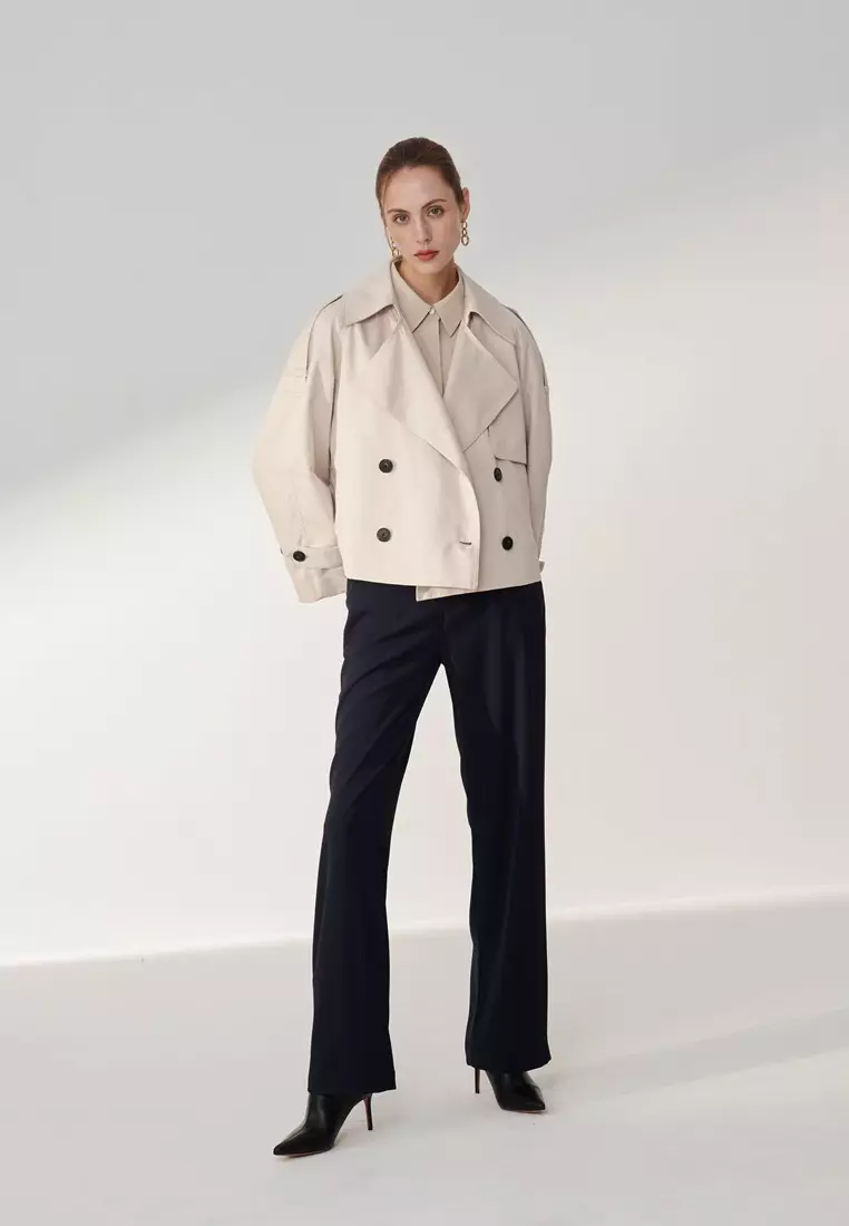 淺卡其短風衣外套