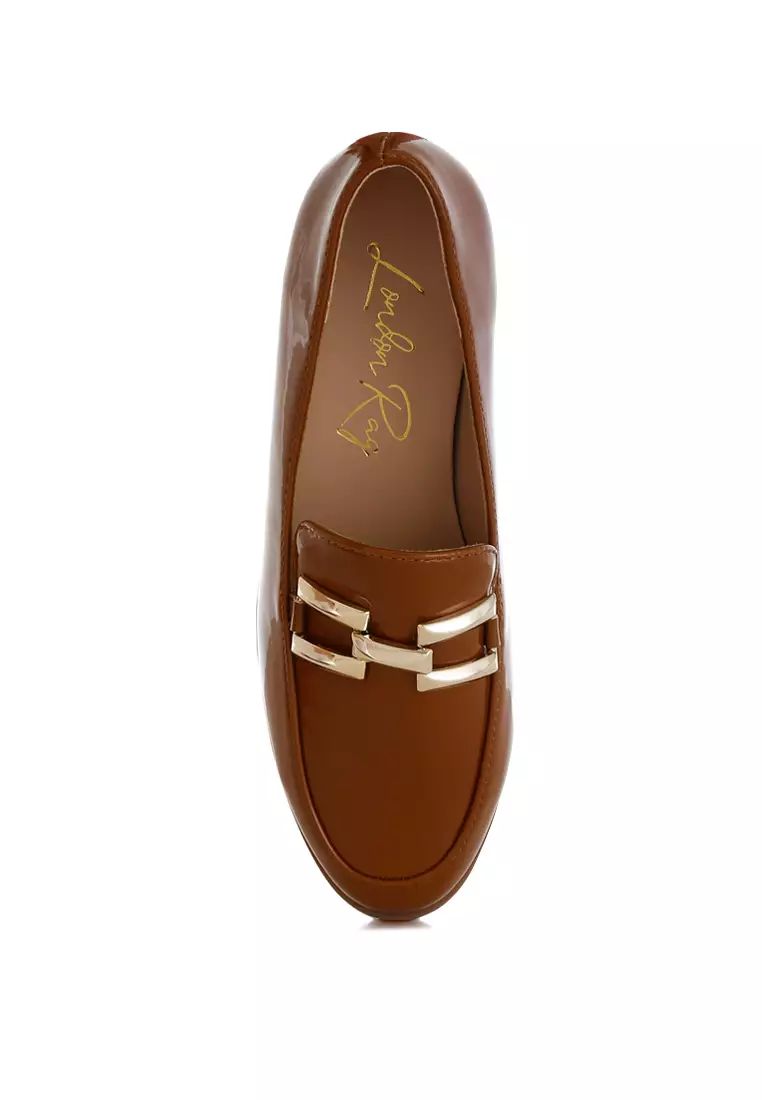 Patent Faux Leather Loafers in Tan