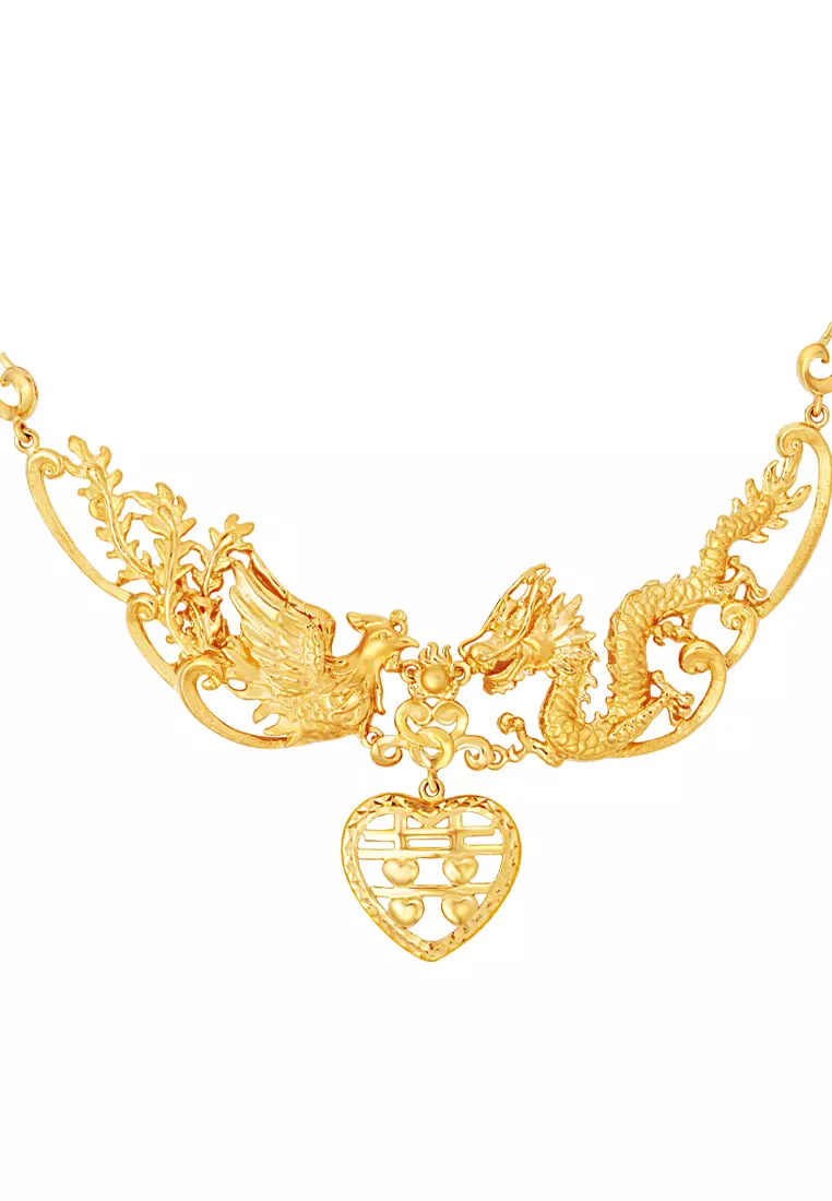TOMEI Dragon Phoenix Double Happiness Necklace, Yellow Gold 916