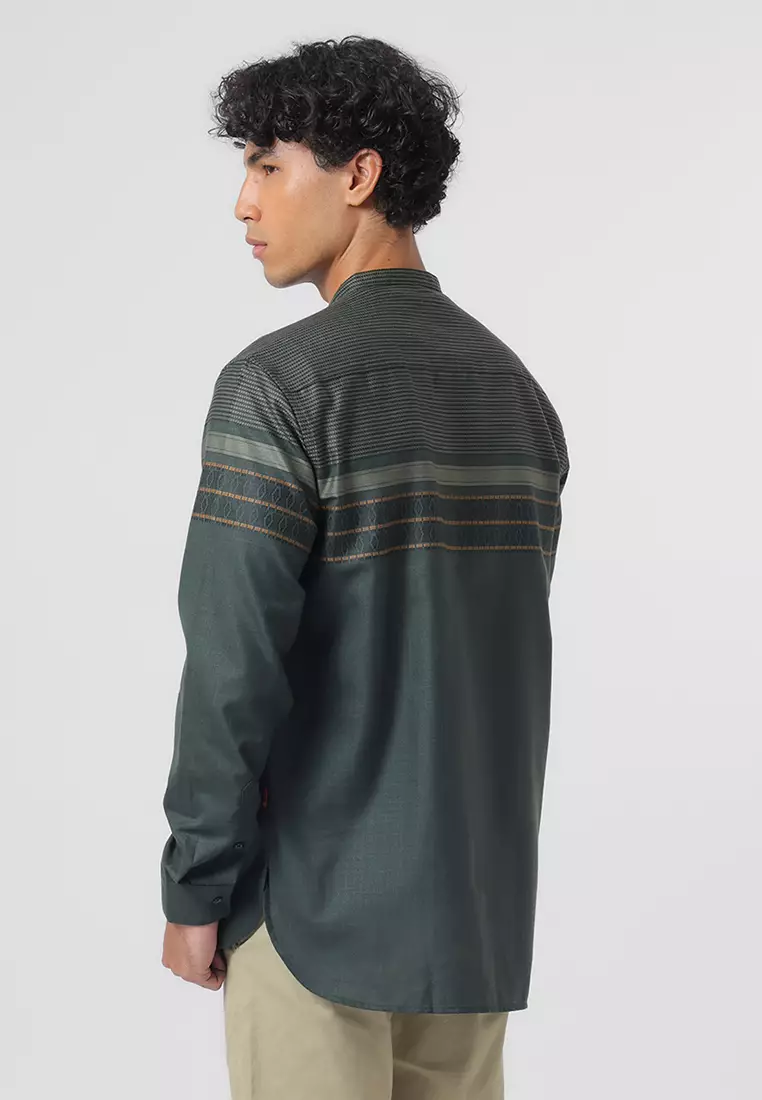 Kemeja Koko Pria Lengan Panjang Baju Muslim Pria AZKHA ARMY GREEN