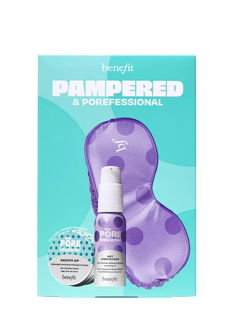 NEW! Benefit - Pampered & POREfessional - The POREfessional Smooth Sip full-size, The POREfessional Get Unblocked mini, Eye Mask