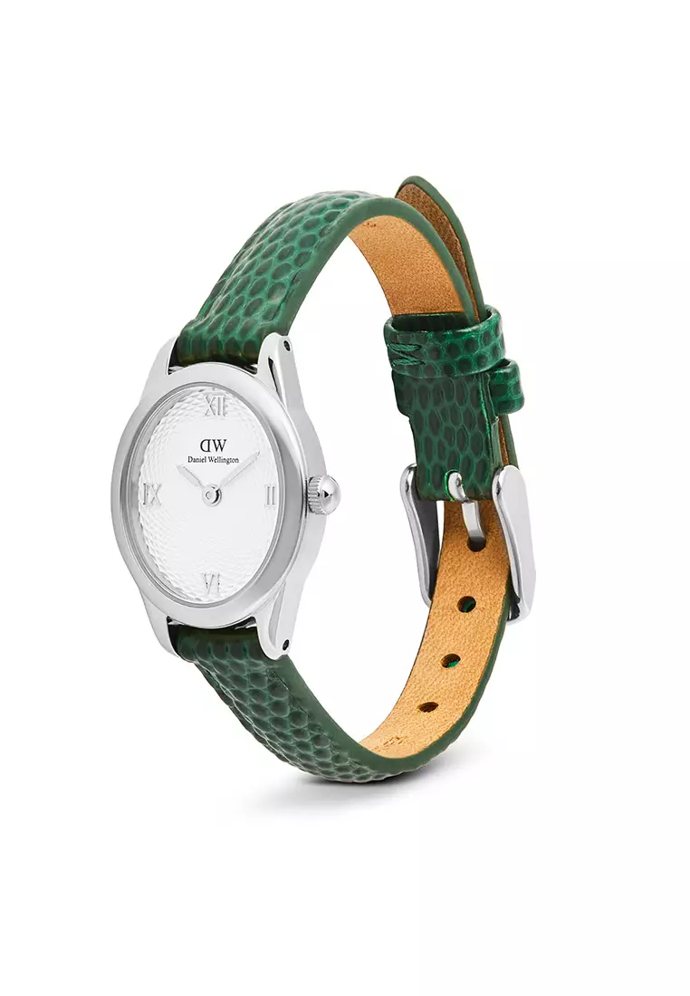 Ophelia Mini Green Lizard White Guilloché Silver - Women Watch Stainless Steel Leather Strap watch DW Official Authentic Original