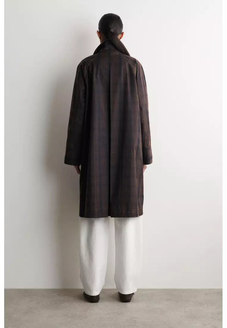 CHECKED WAXED-COTTON CAR COAT
