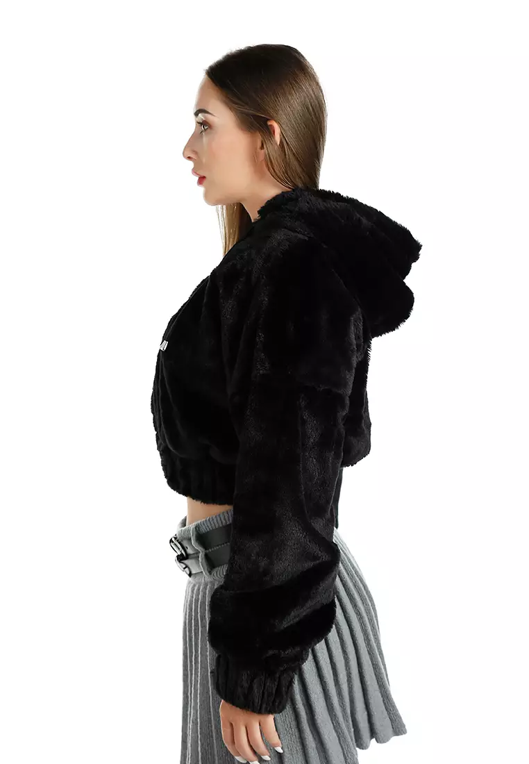 黑色休閒露肩連帽夾克