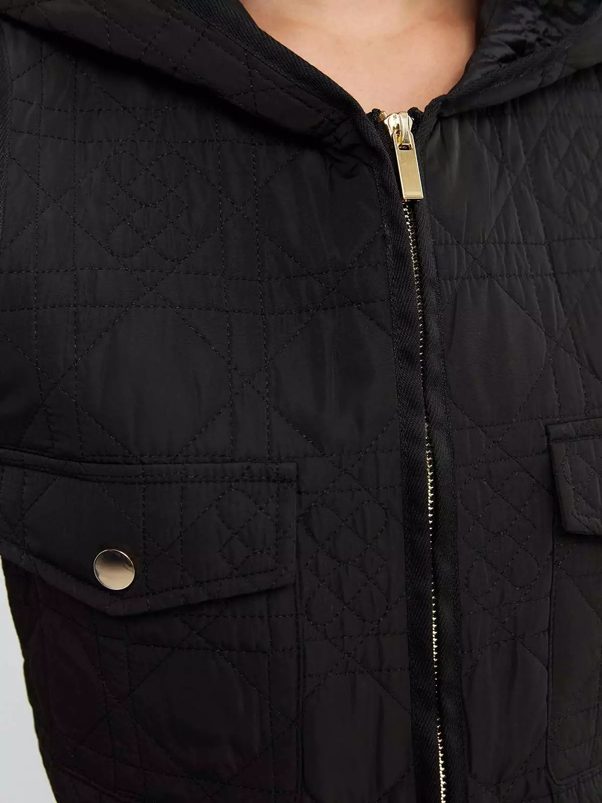 Double Weave Quilted Zipper Hoodie Vest - Black