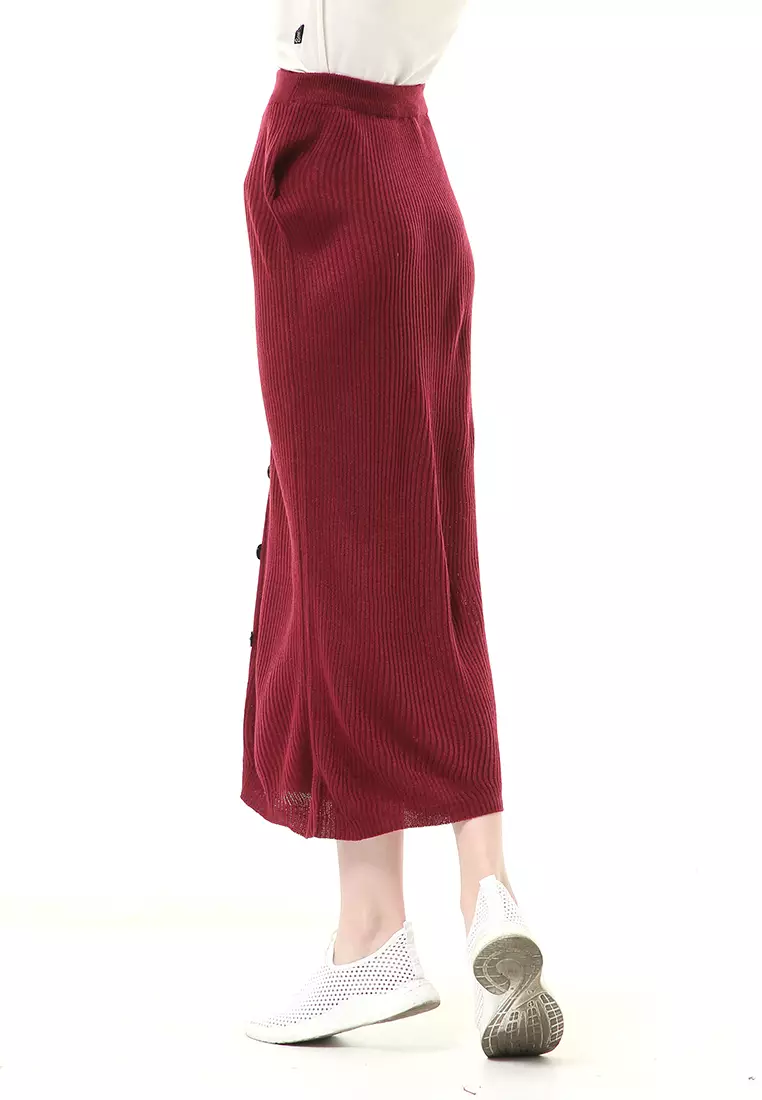 Deliana Rok Rajut Kancing Bawahan Wanita Premium Quality - Maroon
