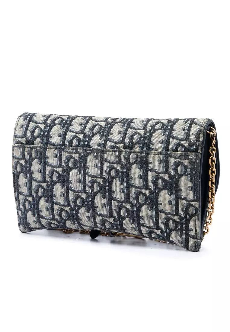 Pre-Loved Dior Oblique Canvas Saddle Wallet On Chain