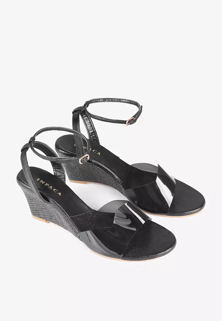 INPACA Gillian Summer Wedges Sandal in Black