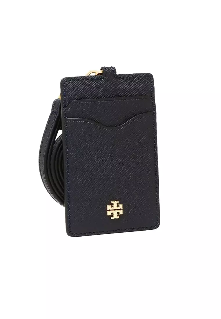 Tory Burch Emerson Leather ID Lanyard With Keyring Black 136584