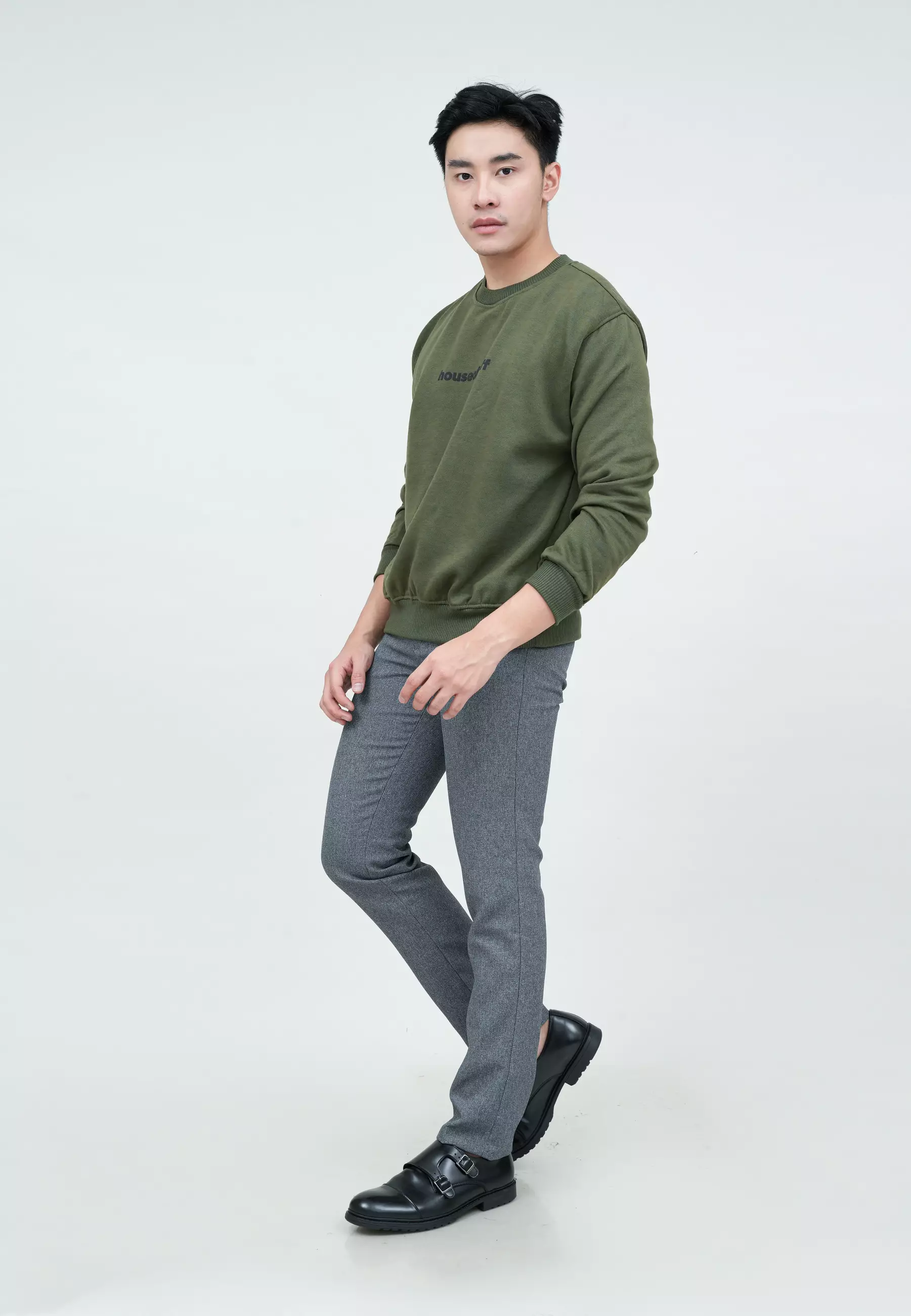 Sweater Basic Lengan Panjang Baju Sweater Tebal Kata Hijau Army