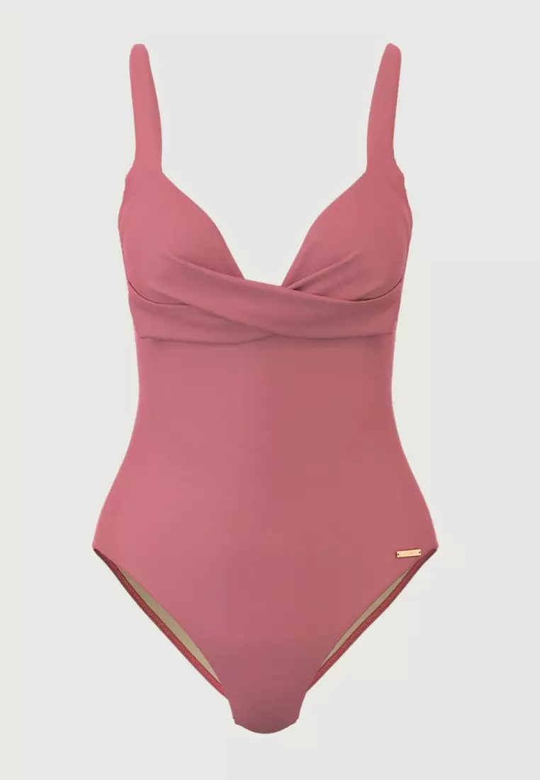 Waterlily Shines粉紅色交叉前襟連身泳裝