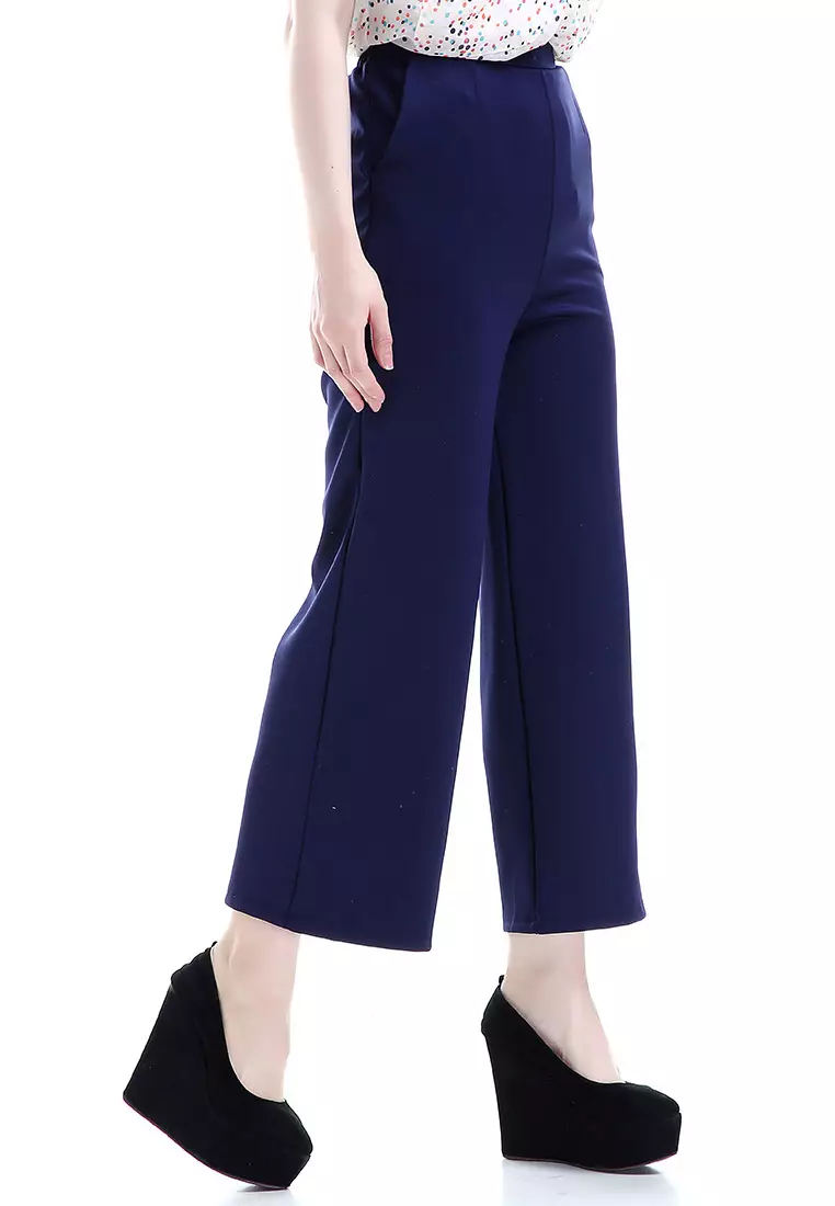 Xana Celana Kulot Bawahan Wanita Motif Solid Design Simple Woman - Navy