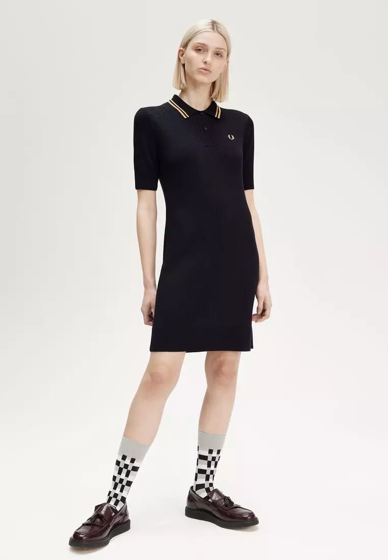 Fred Perry D8175 RIBBED KNITTED SHIRT DRESS (BLACK)