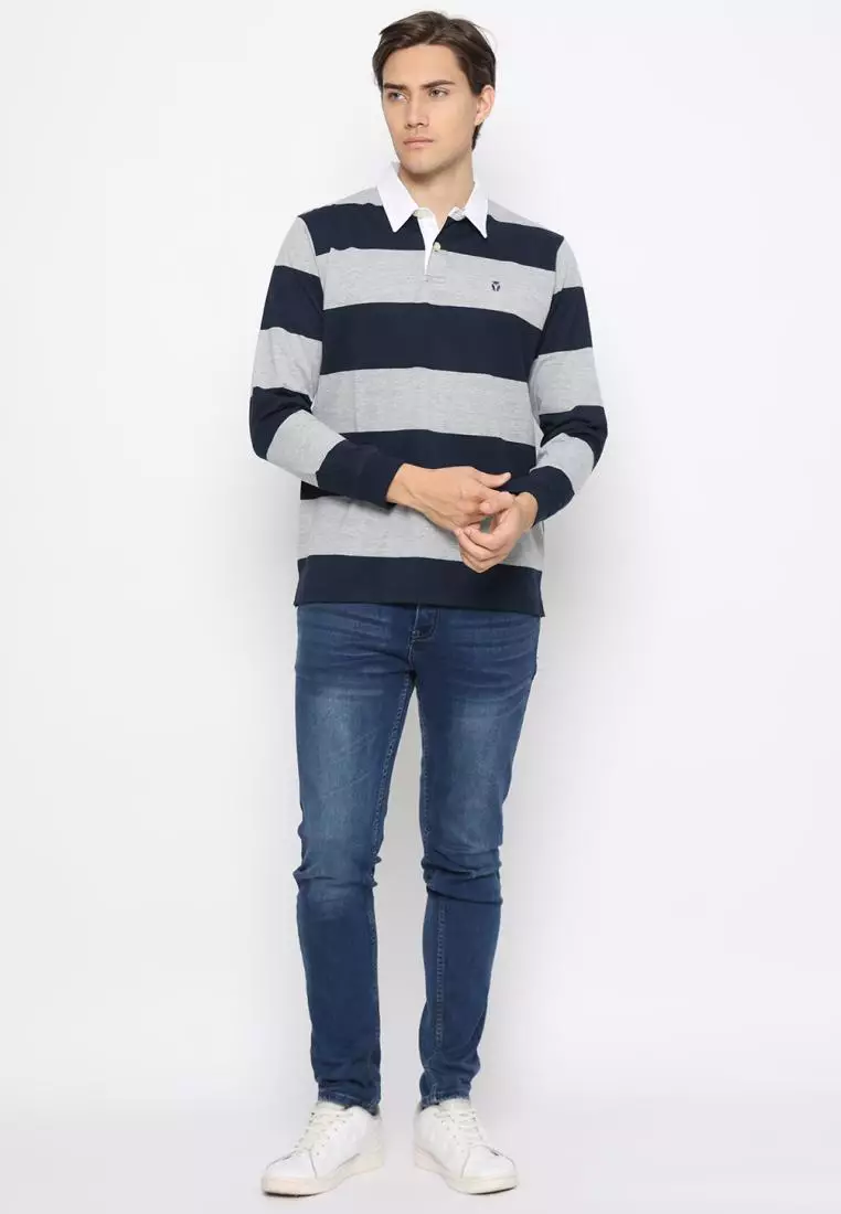 Matsuda Kaos Rugby Polo Shirt Katun Pria Lengan Panjang Nagai