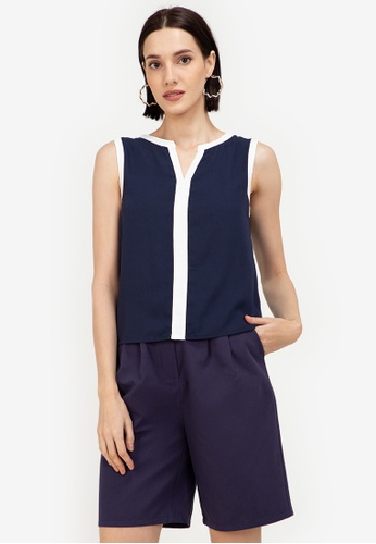 ZALORA WORK navy Contrast Panel Top 4ACD3AACCBA42AGS_1