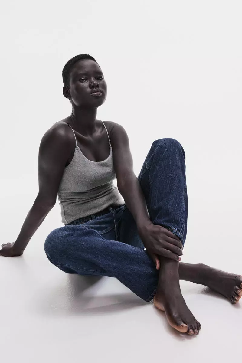 Integral-bra cotton strappy top