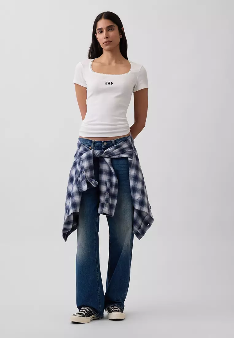 Ribbed Logo Scoop Neck Top