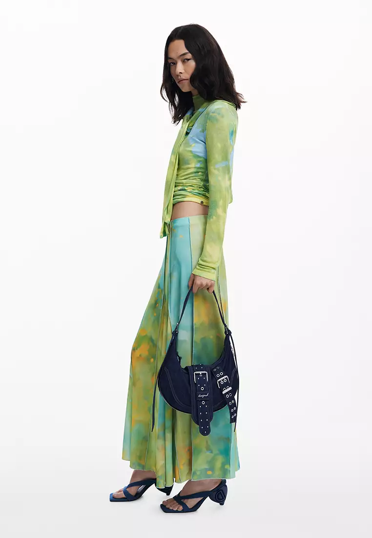 Medium denim bag with buckles