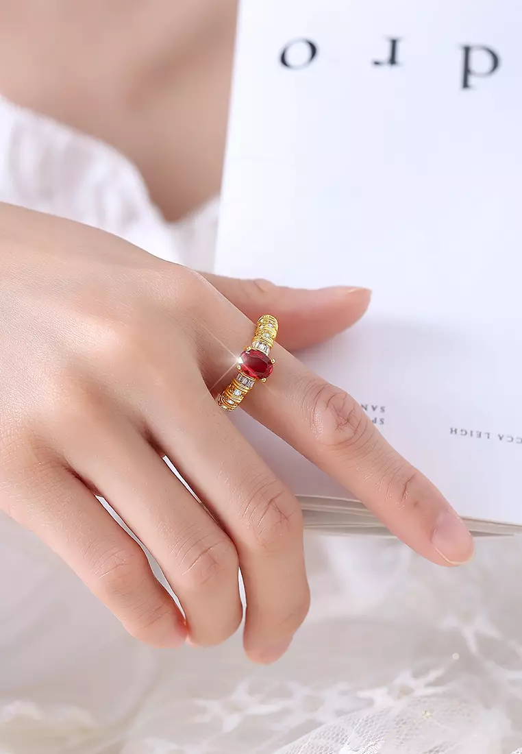 Cincin Wanita Jewelery Original Korea Style Berlian Red Zirconia Ring