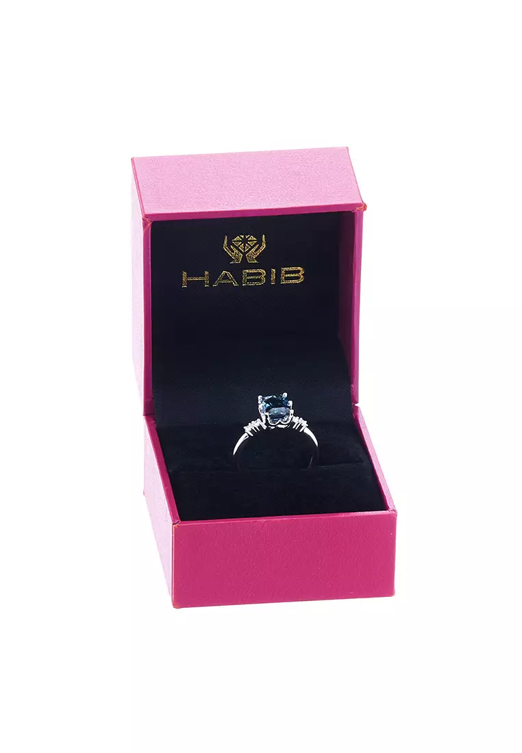 HABIB Emerald Cut Blue Topaz and Diamond Ring in 375/9K White Gold 265461222(WG)-BTOPZ